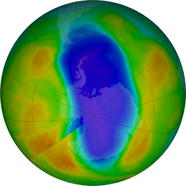 Antarctic ozone map for 15 October 2017